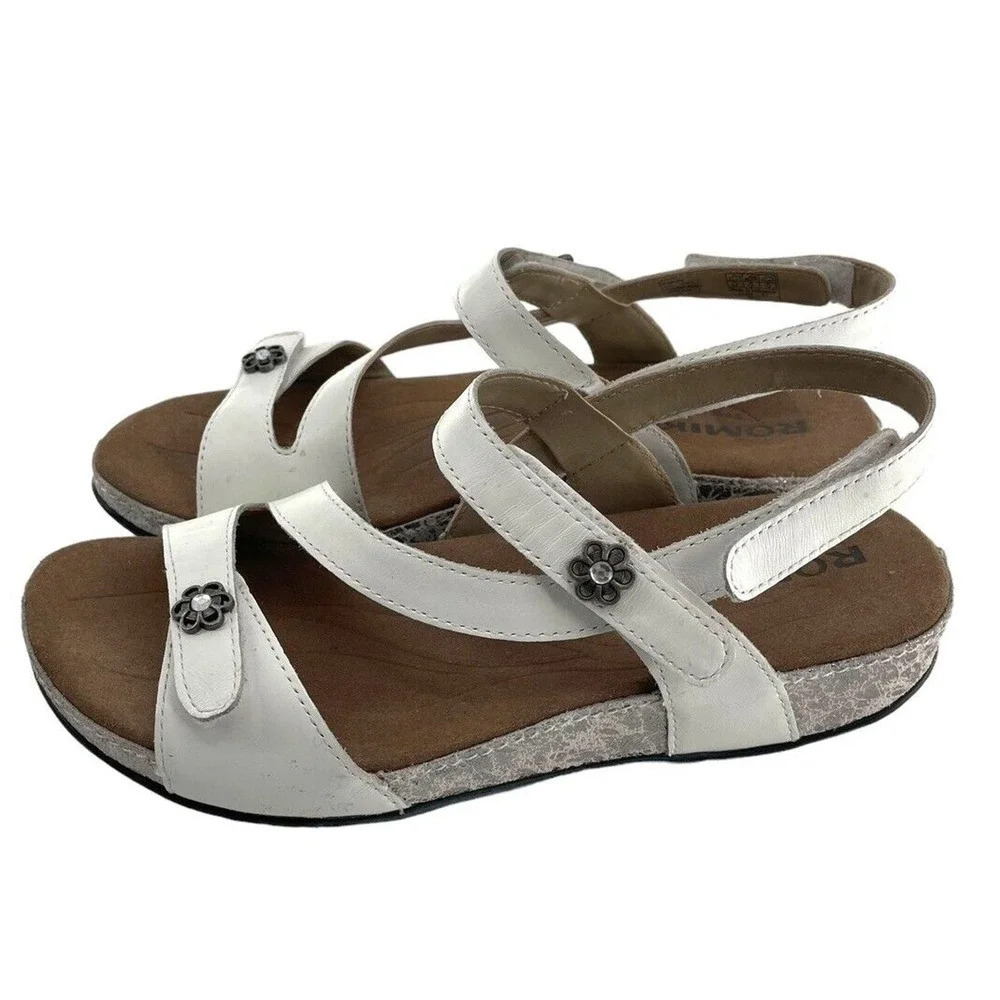 ROMIKA FIDSCHI 54 White Leather sandals Memory foam women Sz 6- 6.5/ 37